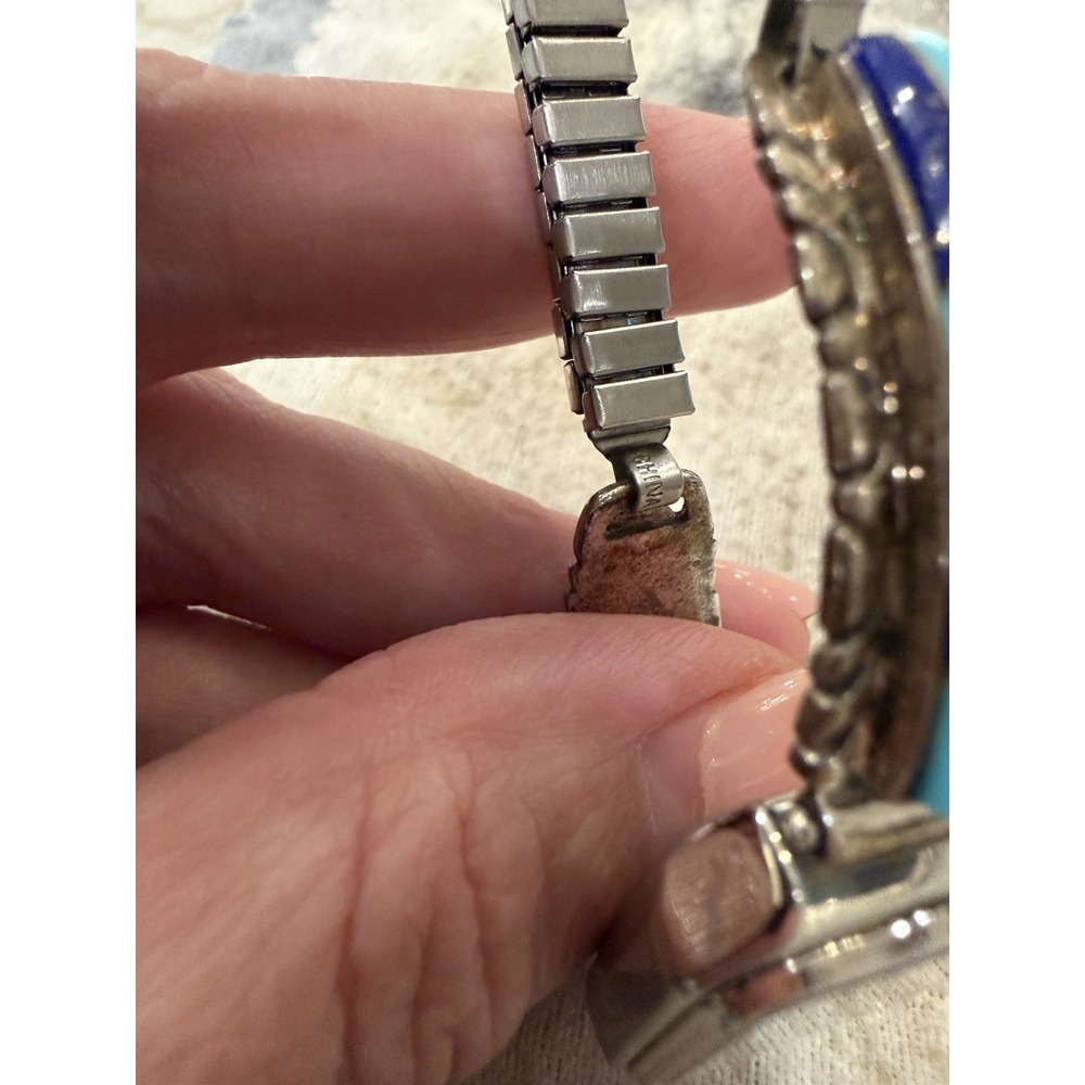 Navajo, turquoise Watch , Sodalite/Lapis inlay - Picture 12 of 13